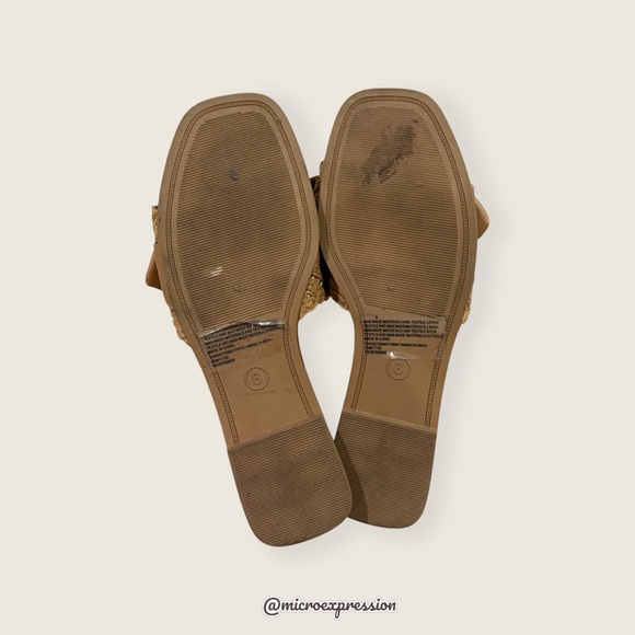 A New Day Bow Tie Cream Tan Woven Beach Summer Spring Casual Comfy Open Sandal - Picture 5 of 6